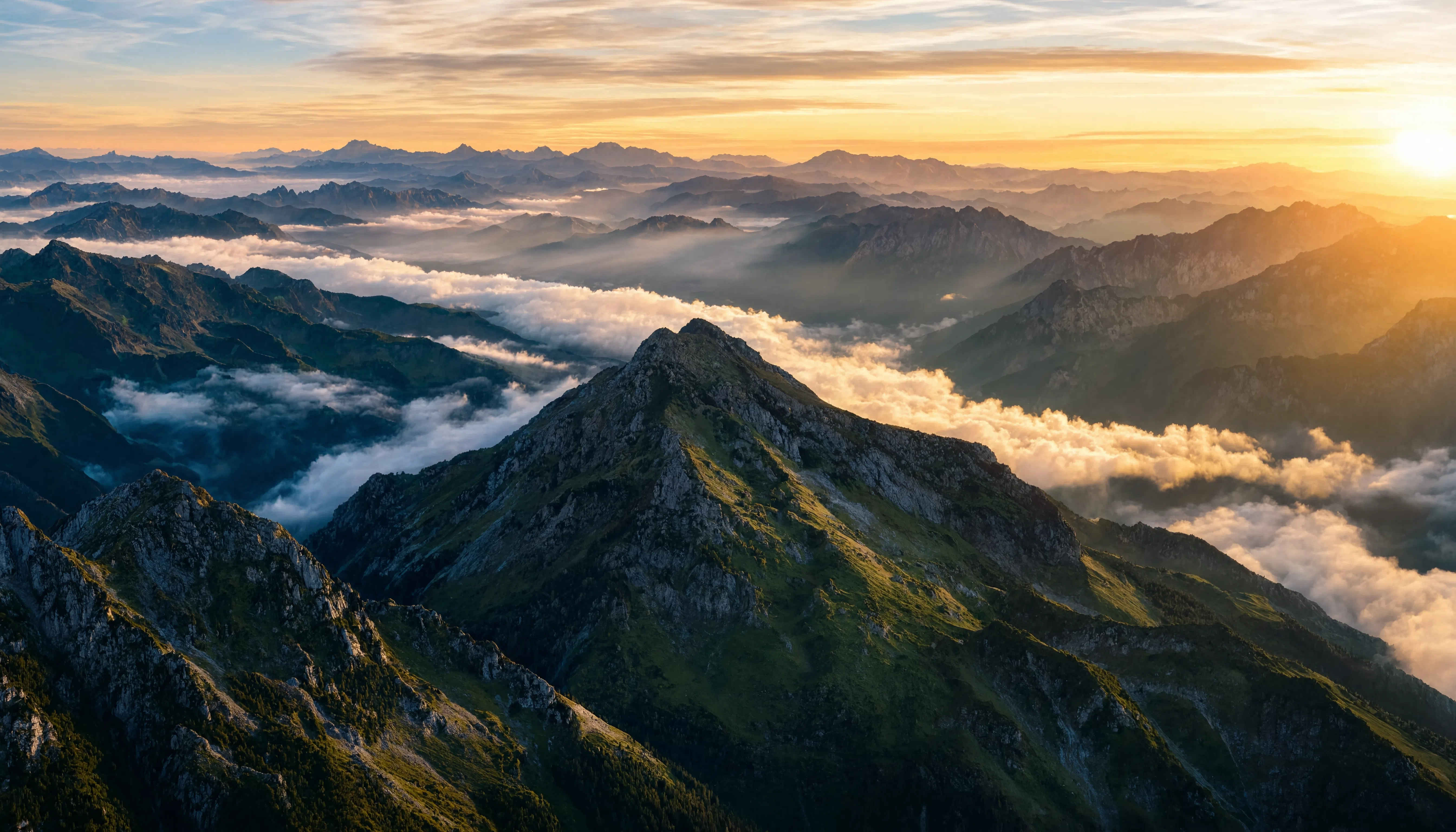 Panoramablick über die Bayerischen Alpen — Gipfel, Seen und grüne Täler im Morgenlicht